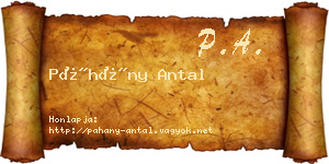 Páhány Antal névjegykártya